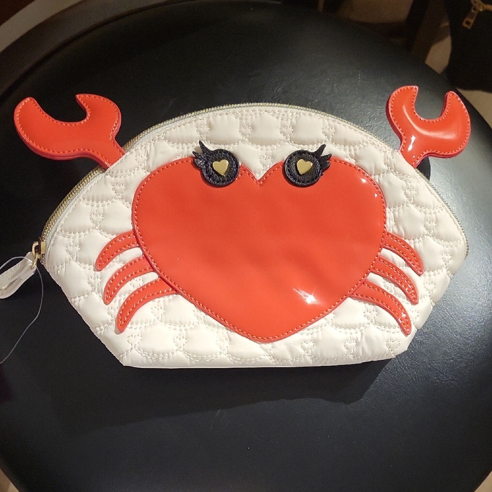 Betsey Johnson White and Red Crab Cosmetic Bag